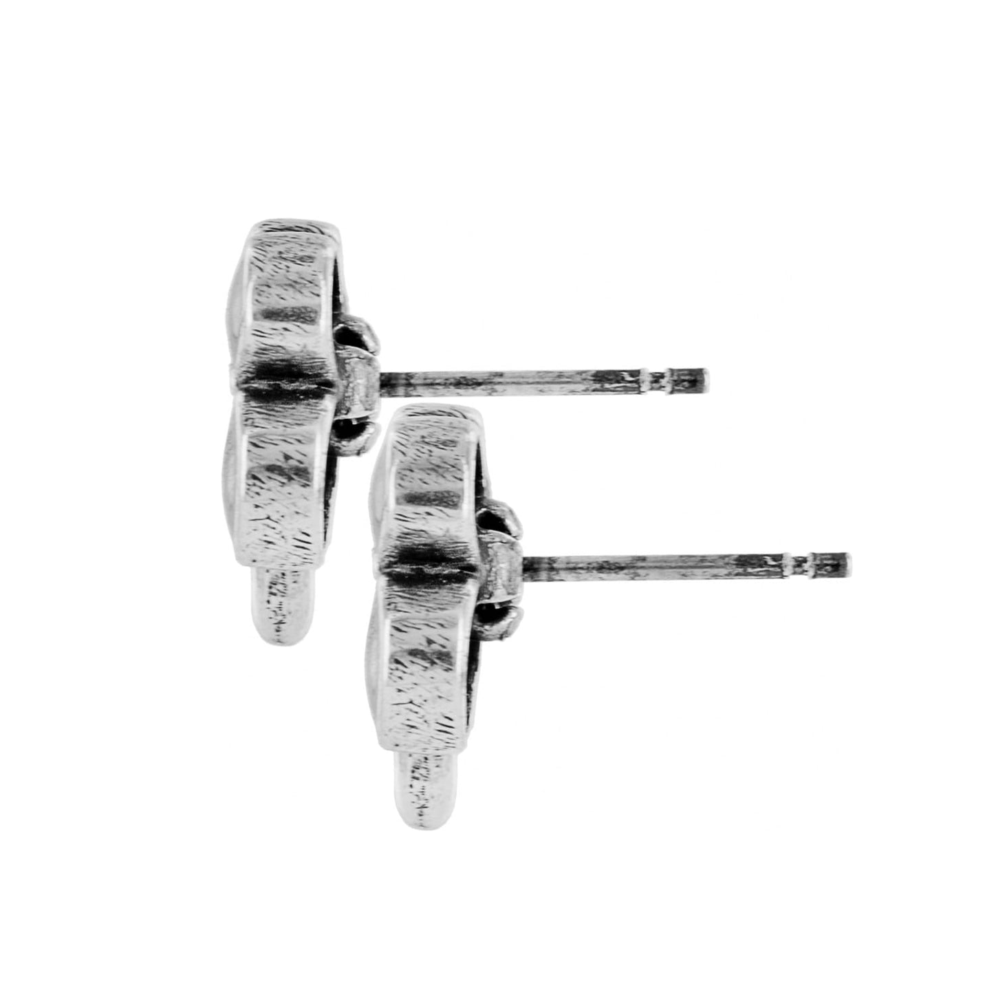 Brighton stud earrings shown from the side with silver-plated textured posts and backings on a white background