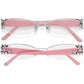 Brighton pink reading glasses with silver-tone frames and floral crystal accents shown from two angles on a white background