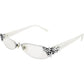 Brighton eyeglasses with white temples, silver-tone half-rim frames, and floral crystal accents at corners on a white background