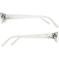 Brighton eyeglass frames side view in white with silver-tone floral accents at temples on a white background
