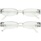 Brighton sunglasses with silver-tone frames, white temples, and floral accents shown from two angles on a white background