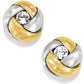 Brighton stud earrings with silver-plated and gold-tone knot design centered with crystal accents on a white background