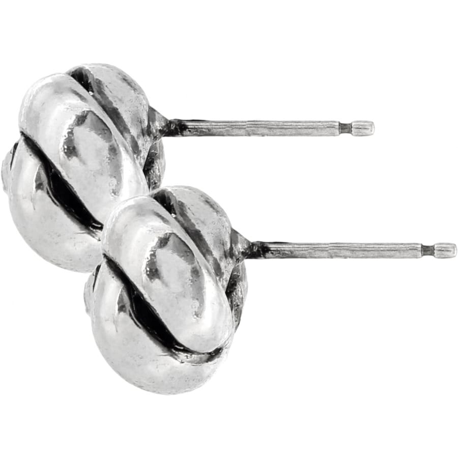 Brighton stud earrings with silver-plated twisted knot design and post backs on a white background