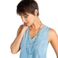 Model wearing a Brighton layered necklace with turquoise beaded strands and silver-plated starfish accents paired with matching stud earrings