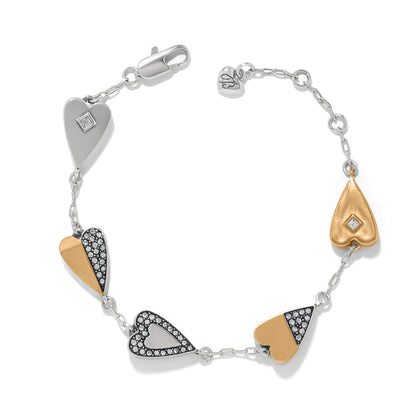 Brighton two-tone heart station bracelet with crystal accents and silver-tone lobster clasp on a white background