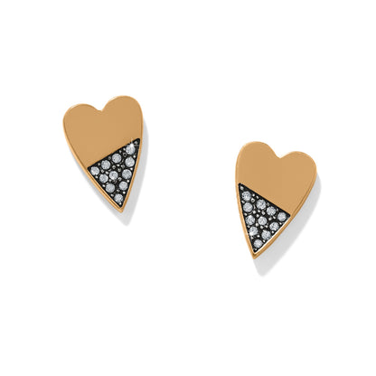 Brighton heart stud earrings in two-tone finish with crystal-accented lower half on a white background