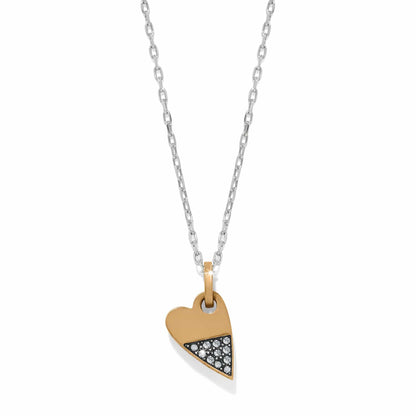 Brighton pendant necklace with two-tone heart charm and crystal accents on silver-tone chain on a white background