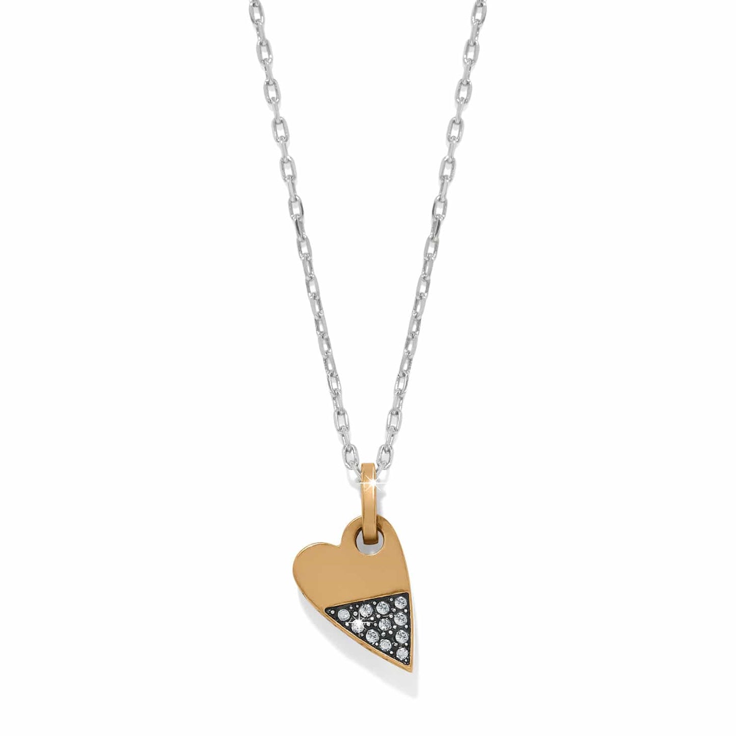 Brighton pendant necklace with two-tone heart charm and crystal accents on silver-tone chain on a white background