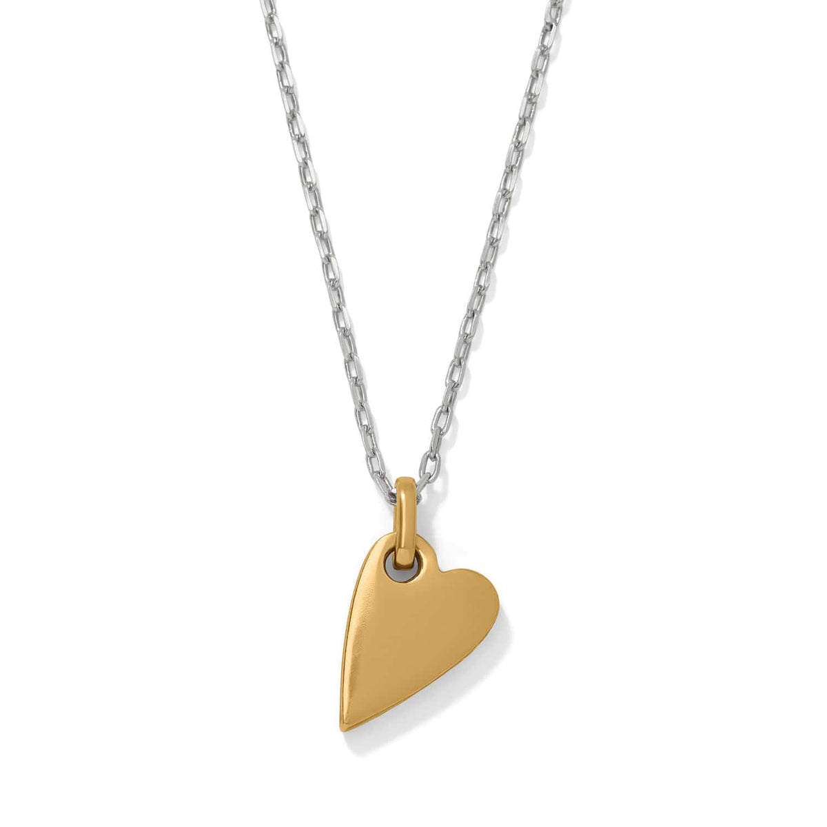 Brighton heart pendant necklace with gold-tone heart charm on a silver-tone chain on a white background