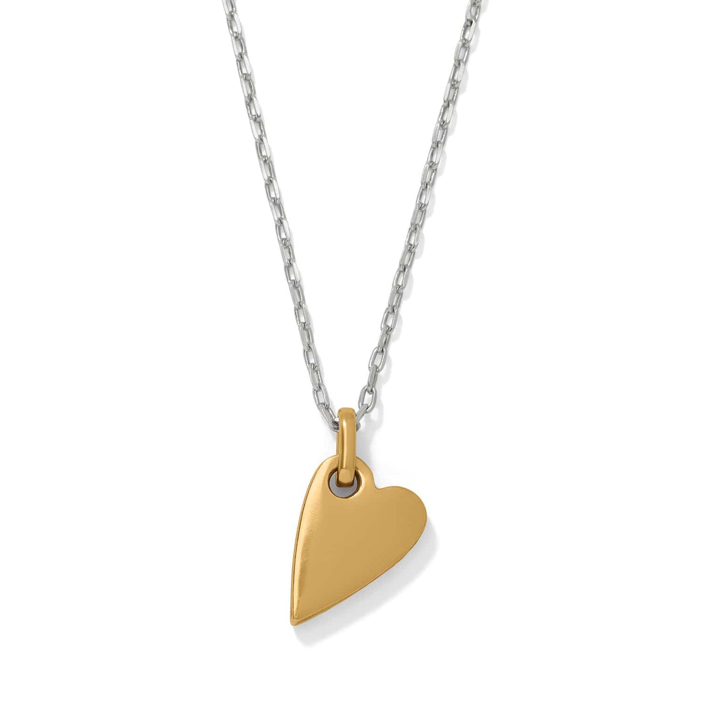 Brighton heart pendant necklace with gold-tone heart charm on a silver-tone chain on a white background