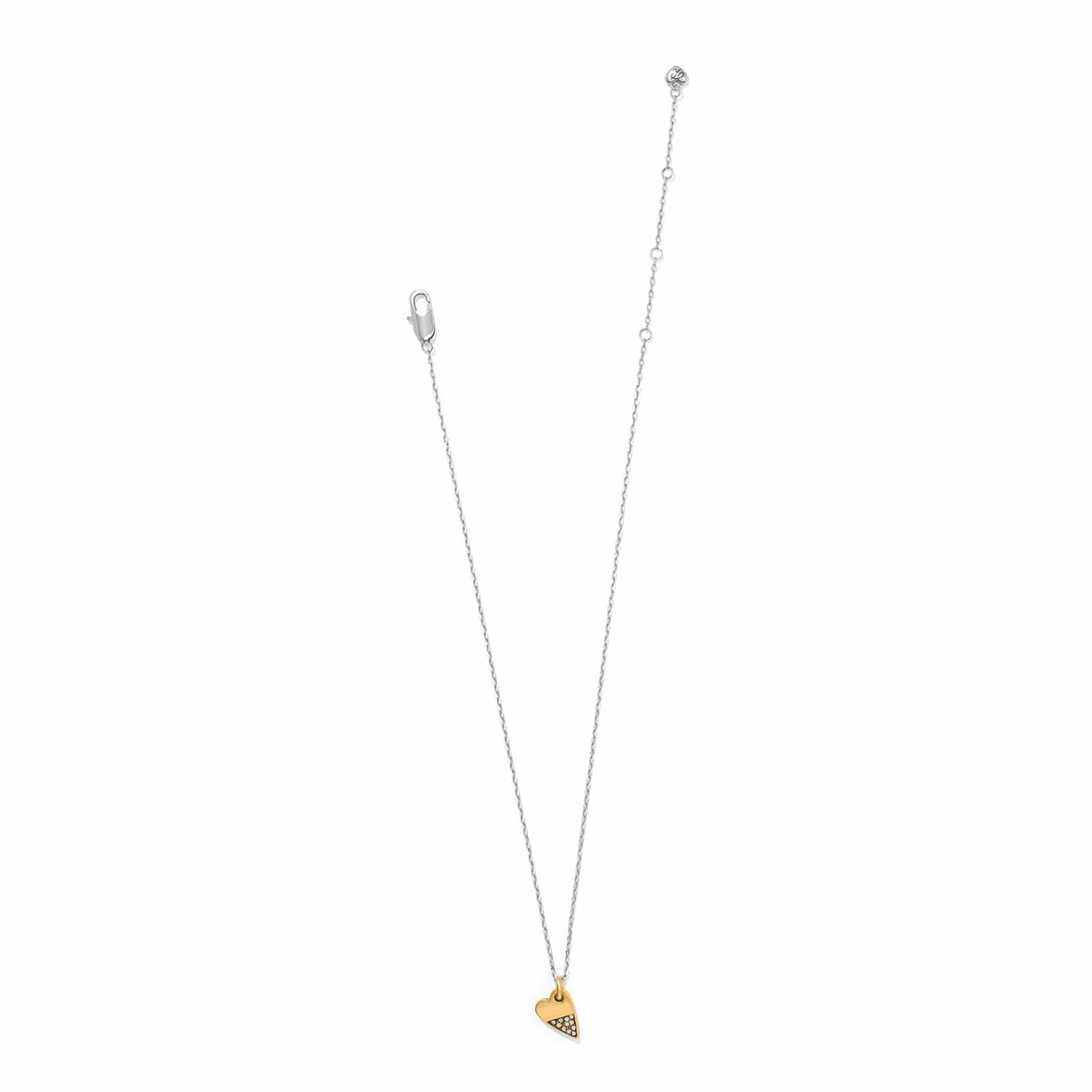 Brighton two-tone necklace with silver-tone chain, gold-tone heart pendant, and crystal accents on a white background