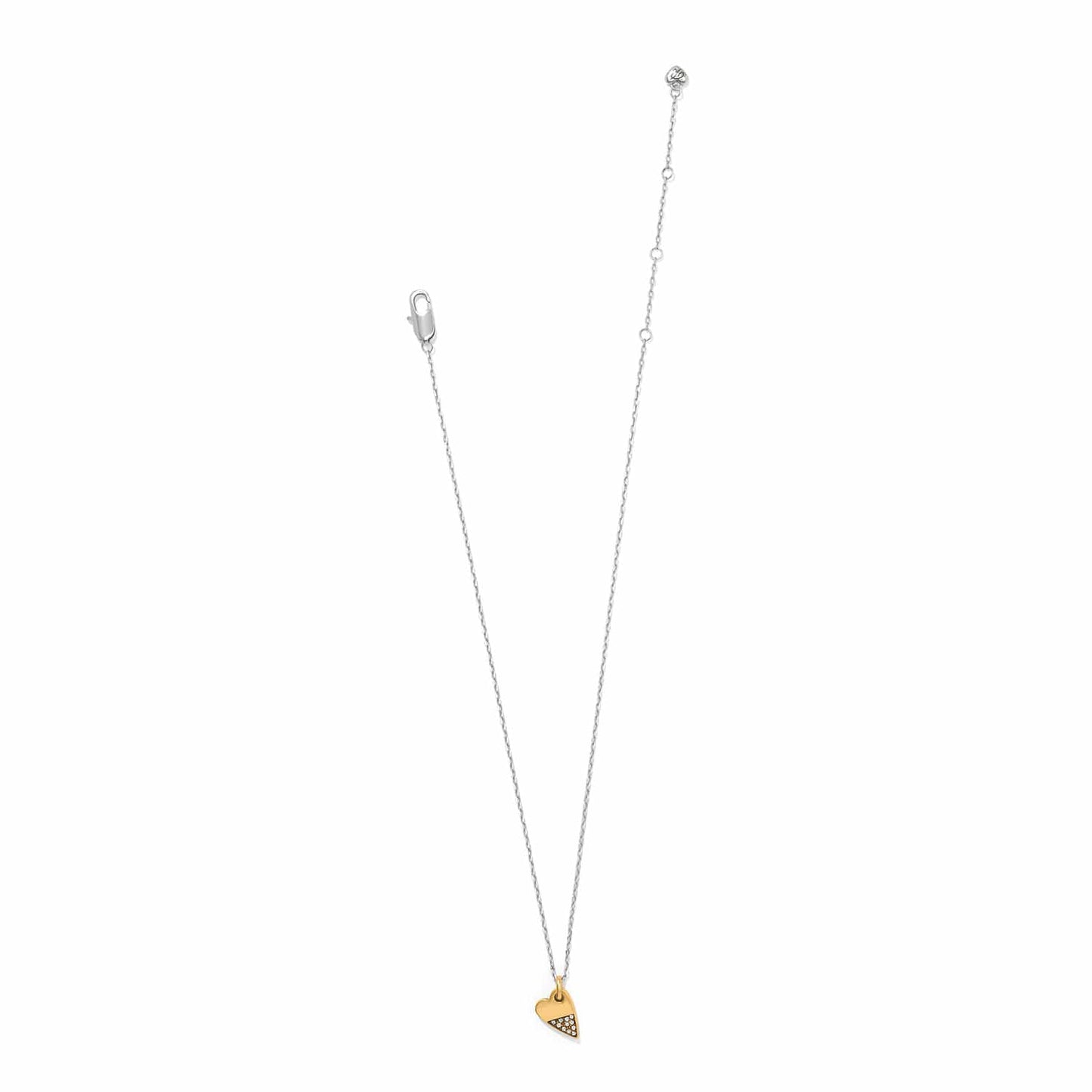 Brighton two-tone necklace with silver-tone chain, gold-tone heart pendant, and crystal accents on a white background