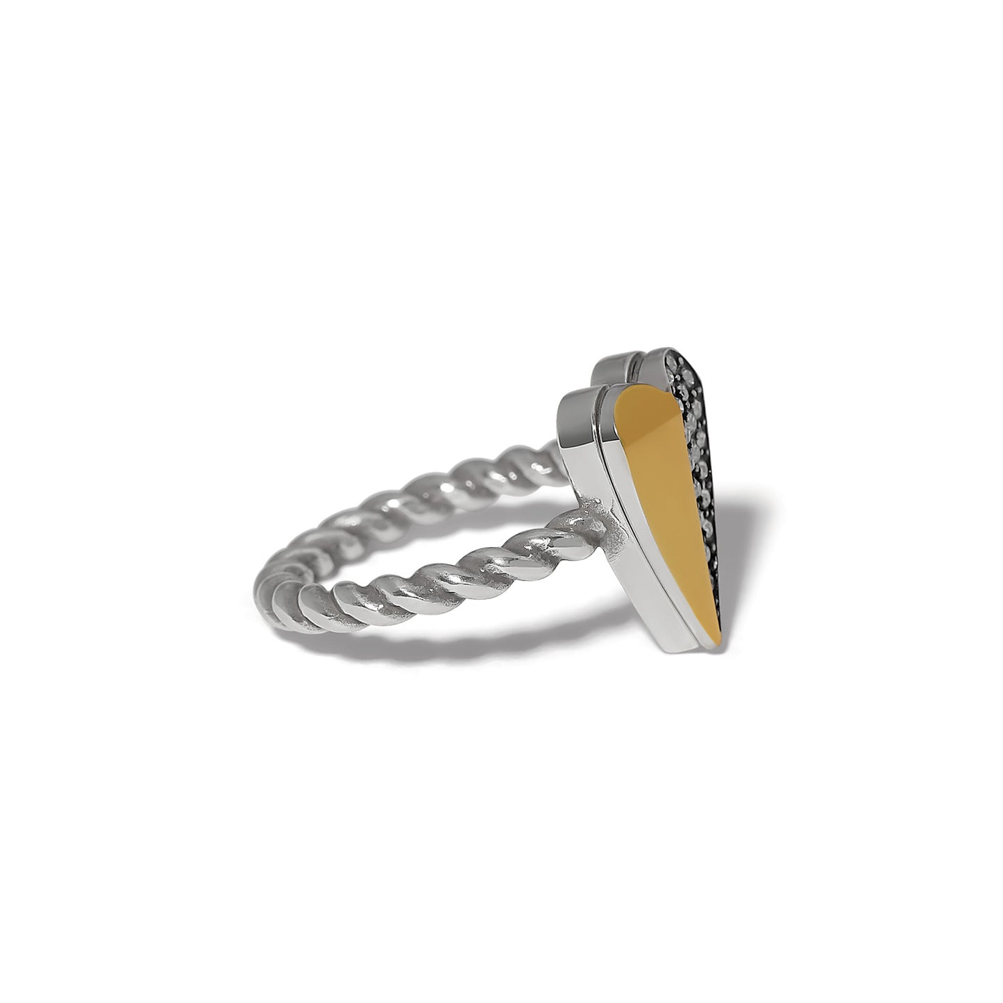 Brighton ring with two-tone heart-shaped top, crystal accents, and twisted silver-tone band on a white background