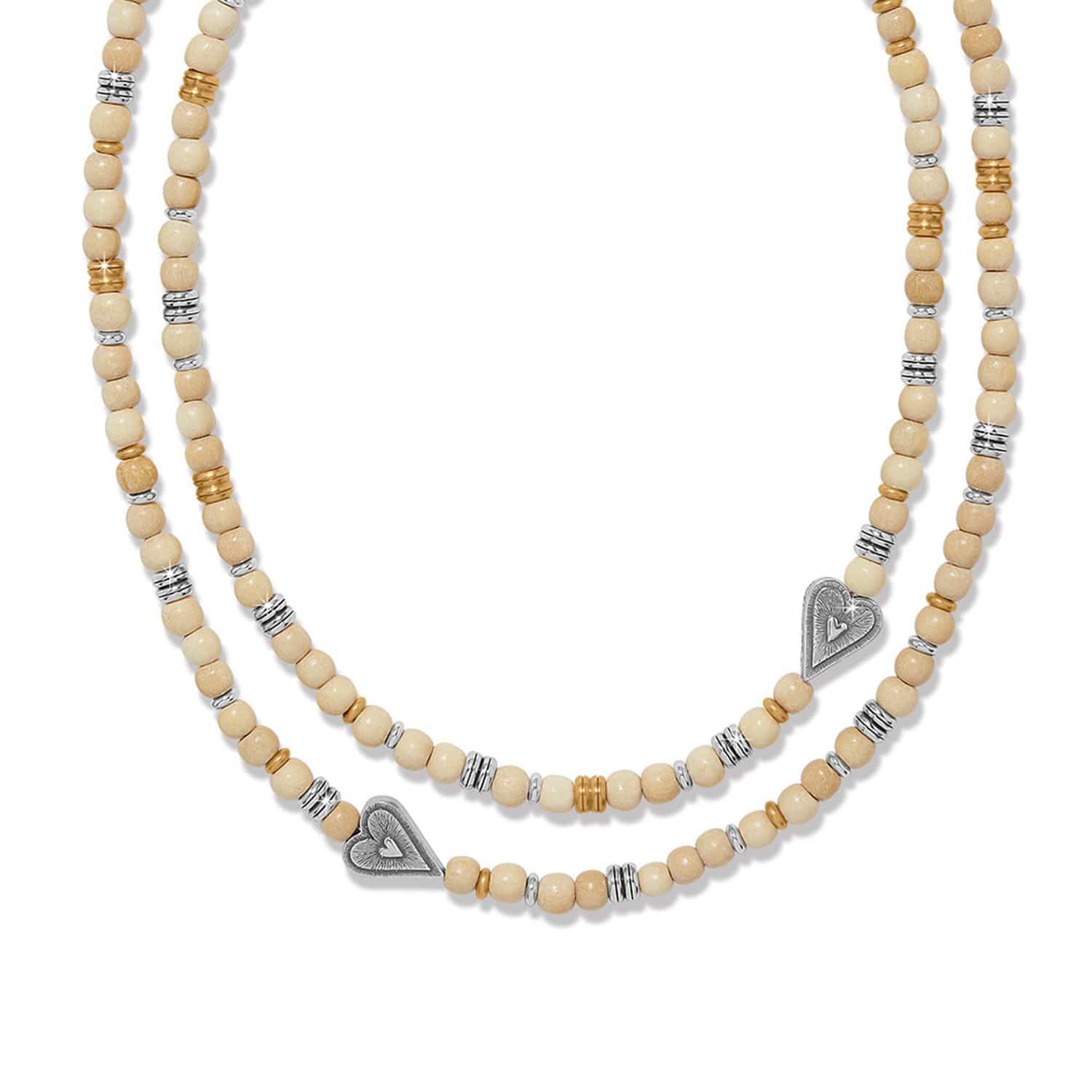 Love Messages I Am Grateful Wood Long Necklace silver-cream 1