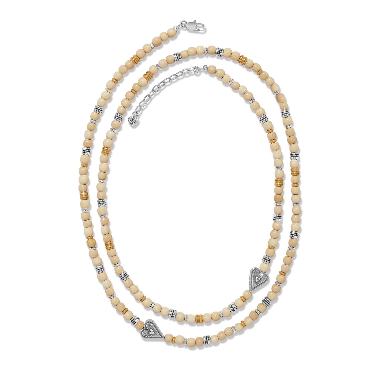 Love Messages I Am Grateful Wood Long Necklace silver-cream 2