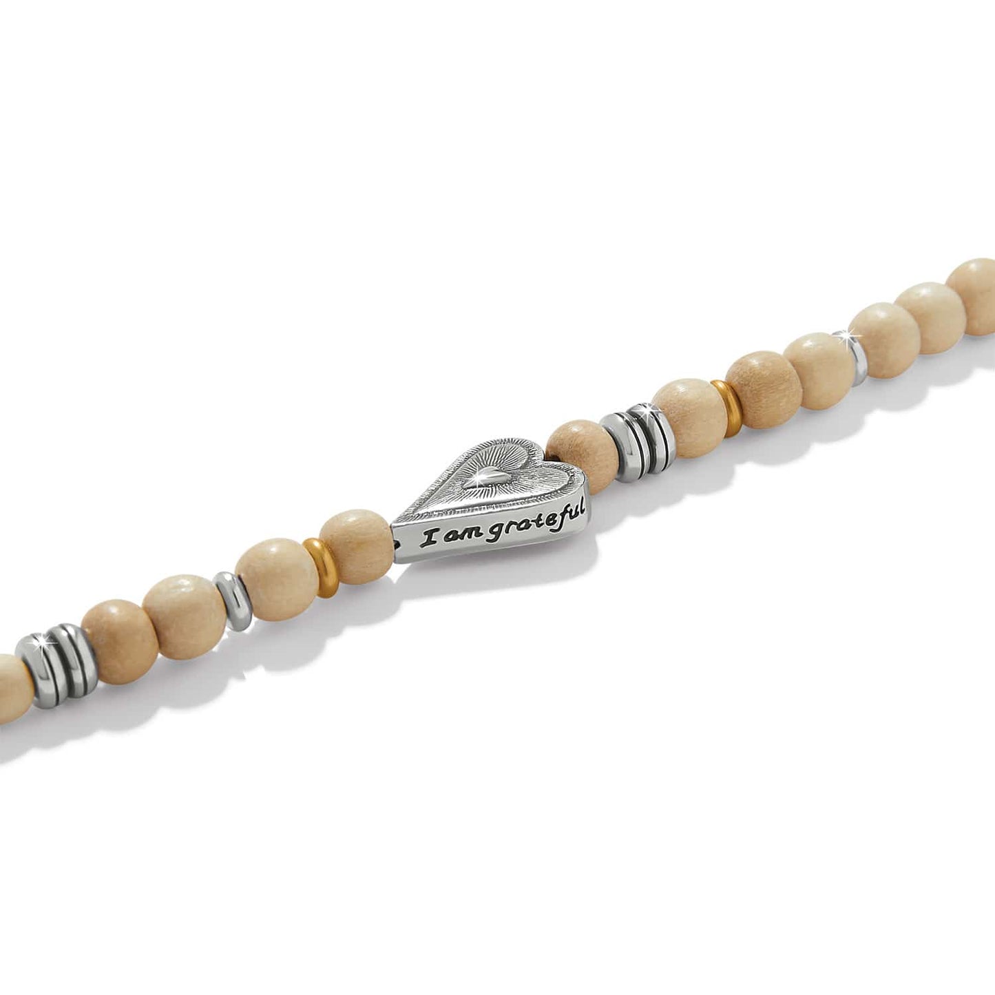 Love Messages I Am Grateful Wood Long Necklace