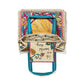 Brighton canvas tote bag shown open with paisley print, Life is a beautiful thing text, and teal handles on a white background