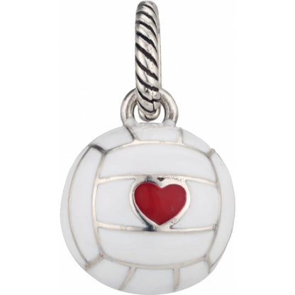 Brighton volleyball charm with white enamel finish, red heart accent, and silver-tone rope bail on a white background