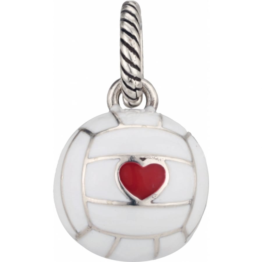 Brighton volleyball charm with white enamel finish, red heart accent, and silver-tone rope bail on a white background