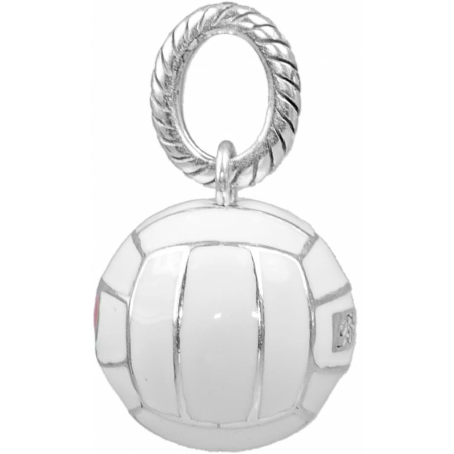 Brighton volleyball charm with white enamel finish and silver-tone rope-textured bail loop on a white background