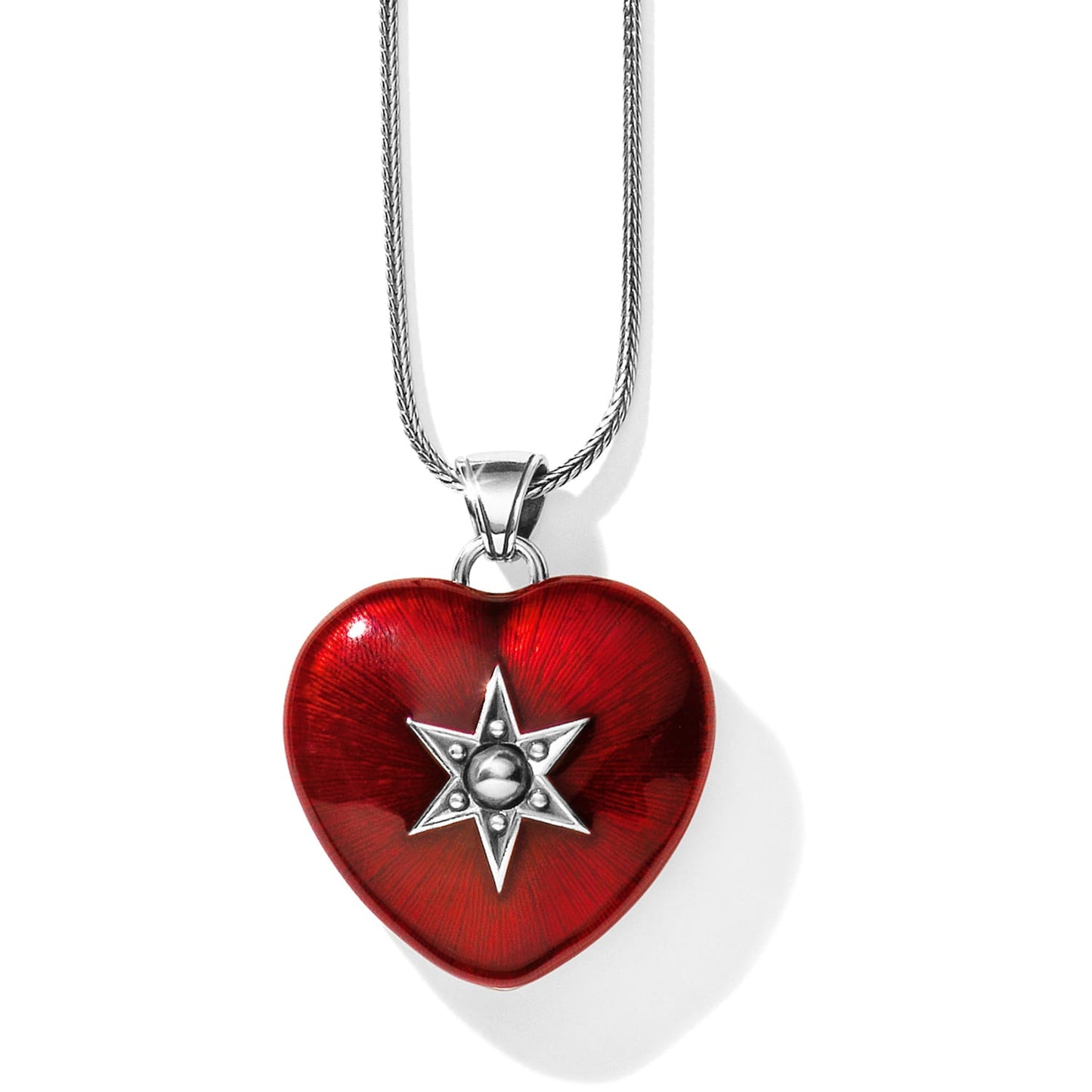 Brighton heart pendant necklace with red enamel and silver-plated star accent on a white background