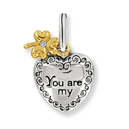 Brighton heart charm with You are my engraving, gold-tone clover accent, and crystal on a white background