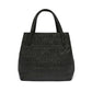 Brighton handbag shown from the back with black embossed Love wordmark and heart pattern on a white background