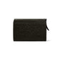Brighton black leather wallet with embossed LOVE text and heart pattern, pebbled top zip closure on a white background
