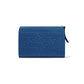 Brighton blue leather wallet shown from the back with embossed LOVE text and heart pattern on a white background