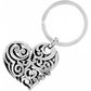 Brighton keychain with silver-plated ornate scrollwork heart charm and split ring on a white background