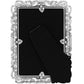 Brighton picture frame shown from the back with silver-plated scroll border and black easel stand on a white background