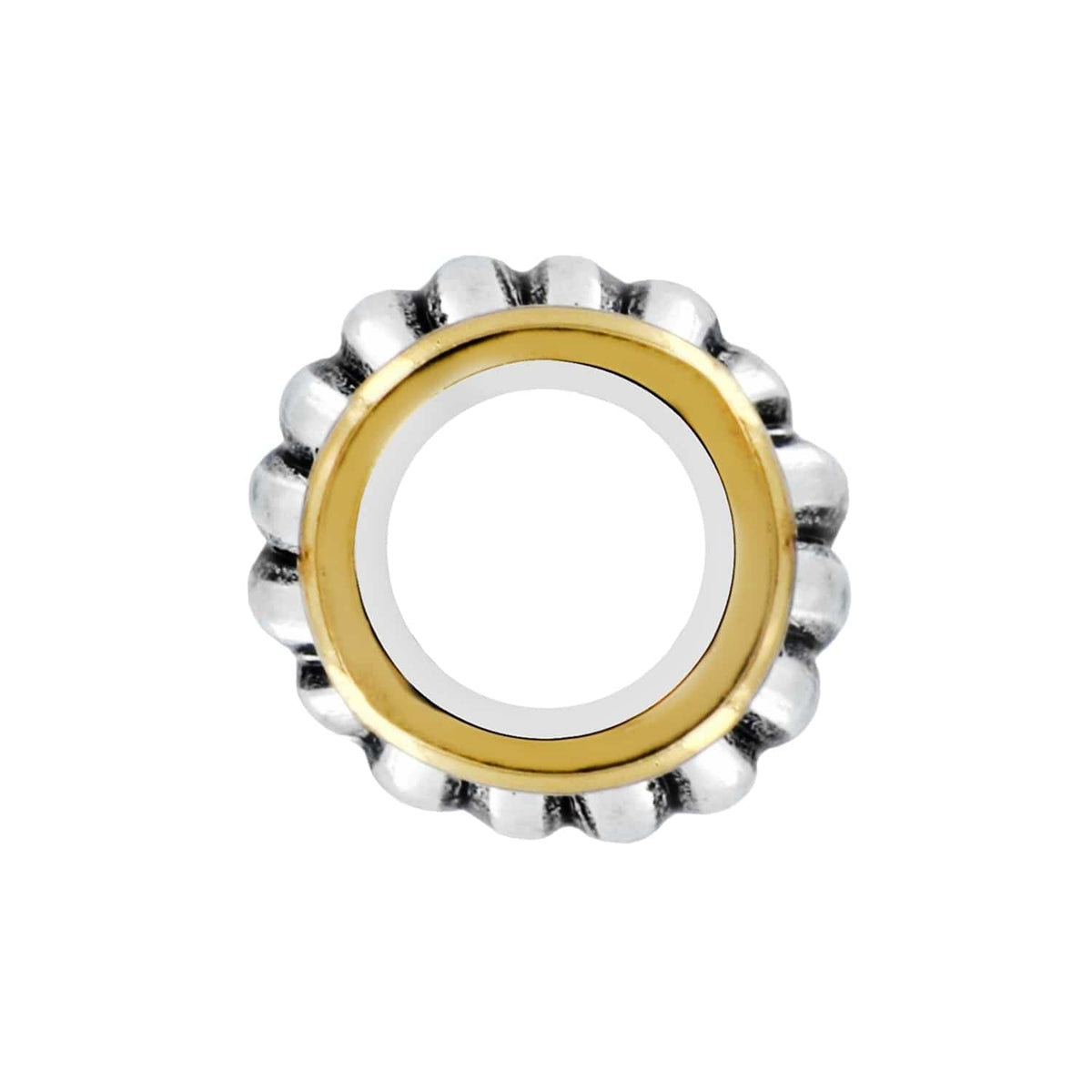 Brighton spacer charm with two-tone finish featuring a gold-tone inner ring and beaded silver-tone edge on a white background