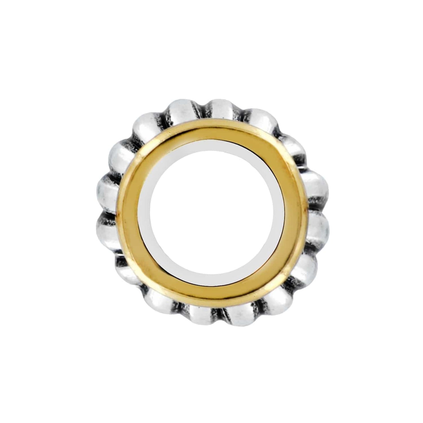 Brighton spacer charm with two-tone finish featuring a gold-tone inner ring and beaded silver-tone edge on a white background