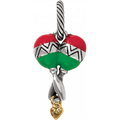 Brighton heart charm with red and green enamel, silver-plated zigzag band, and gold heart drop on a white background