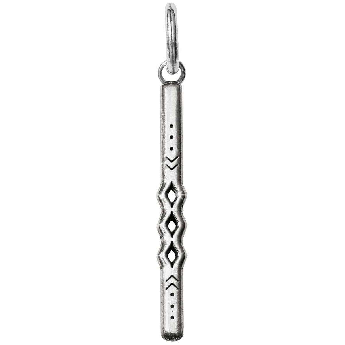 Brighton silver-plated bar charm with engraved geometric chevron and diamond cutout details on a white background