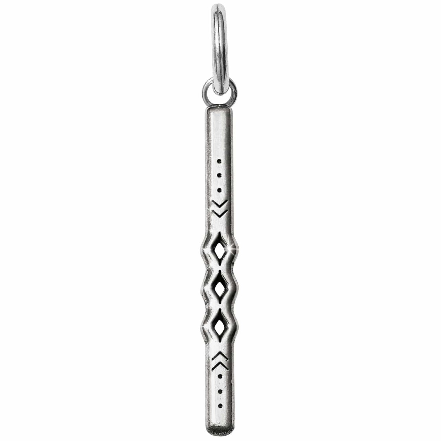 Brighton silver-plated bar charm with engraved geometric chevron and diamond cutout details on a white background