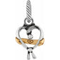 Brighton heart charm with two-tone silver and gold finish, rope bail, and ribbon detail on a white background
