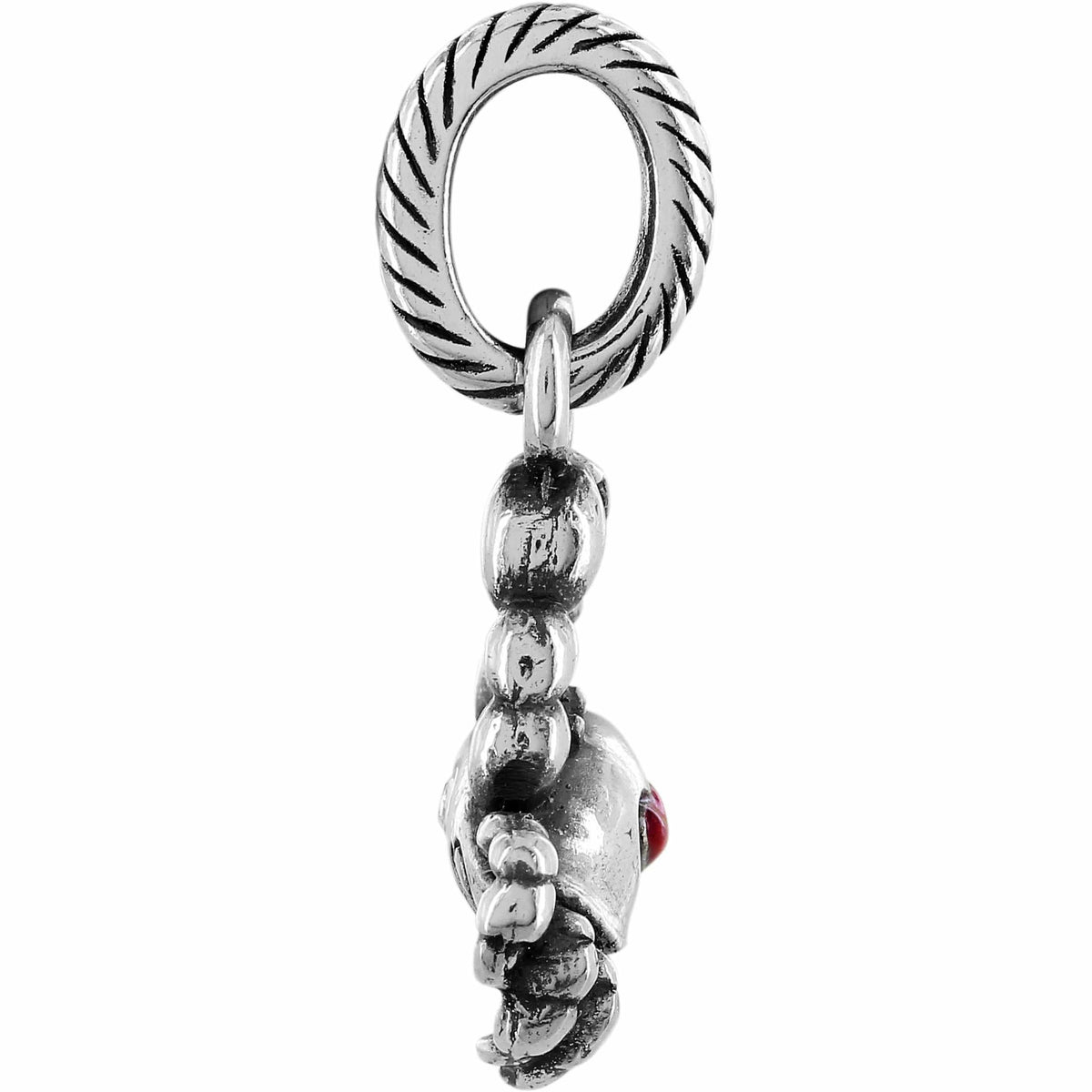 Brighton charm shown from the side with silver-plated rope-textured ring and small red accent on a white background