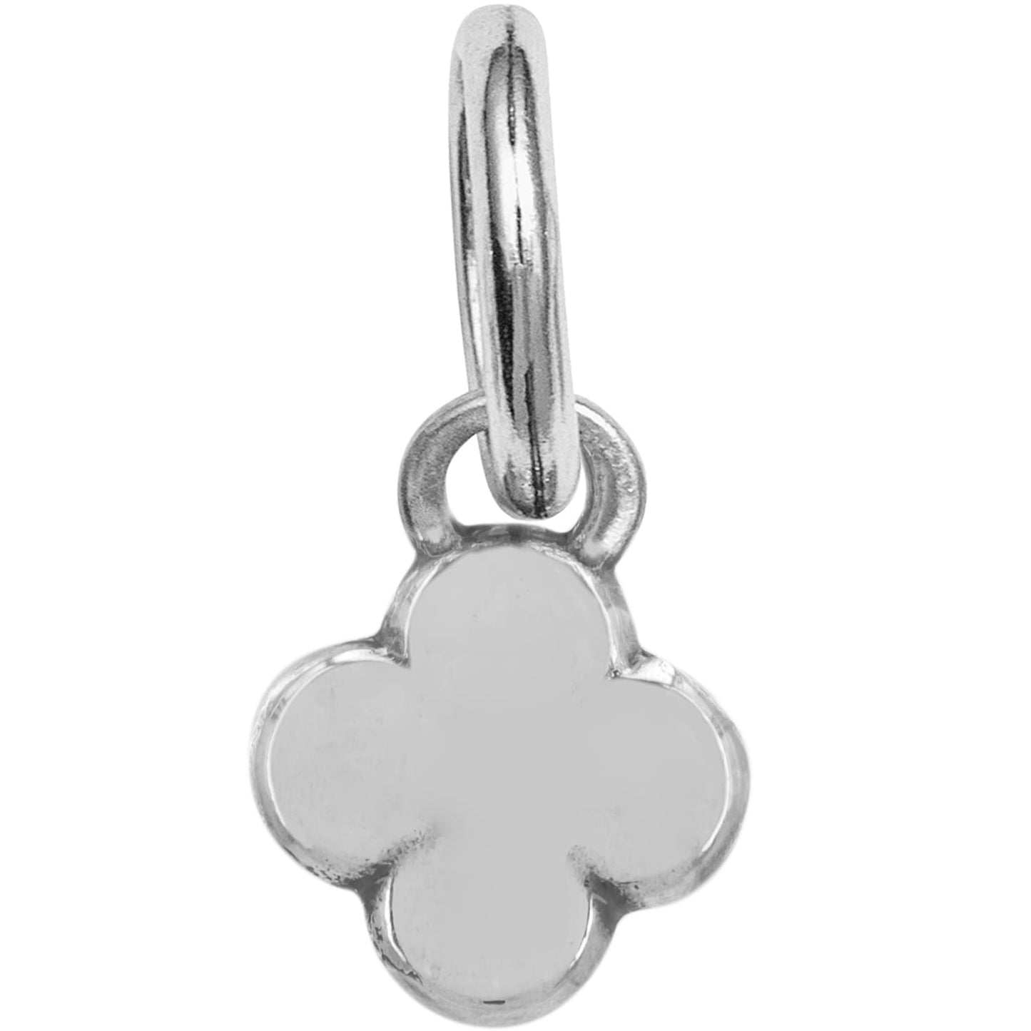 Brighton clover charm with two-tone polished finish and small jump ring for attachment on a white background
