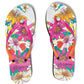 Brighton rubber flip-flop sandals with tropical floral print, pink and orange straps, and crystal accents on a white background