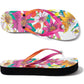 Brighton rubber flip-flop sandals with pink and orange straps, floral print footbed, and black platform sole on a white background
