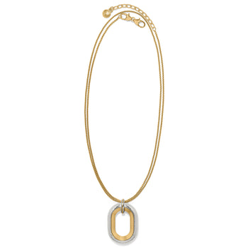 Brighton pendant necklace with hammered two-tone oval pendant on gold-tone chain on a white background