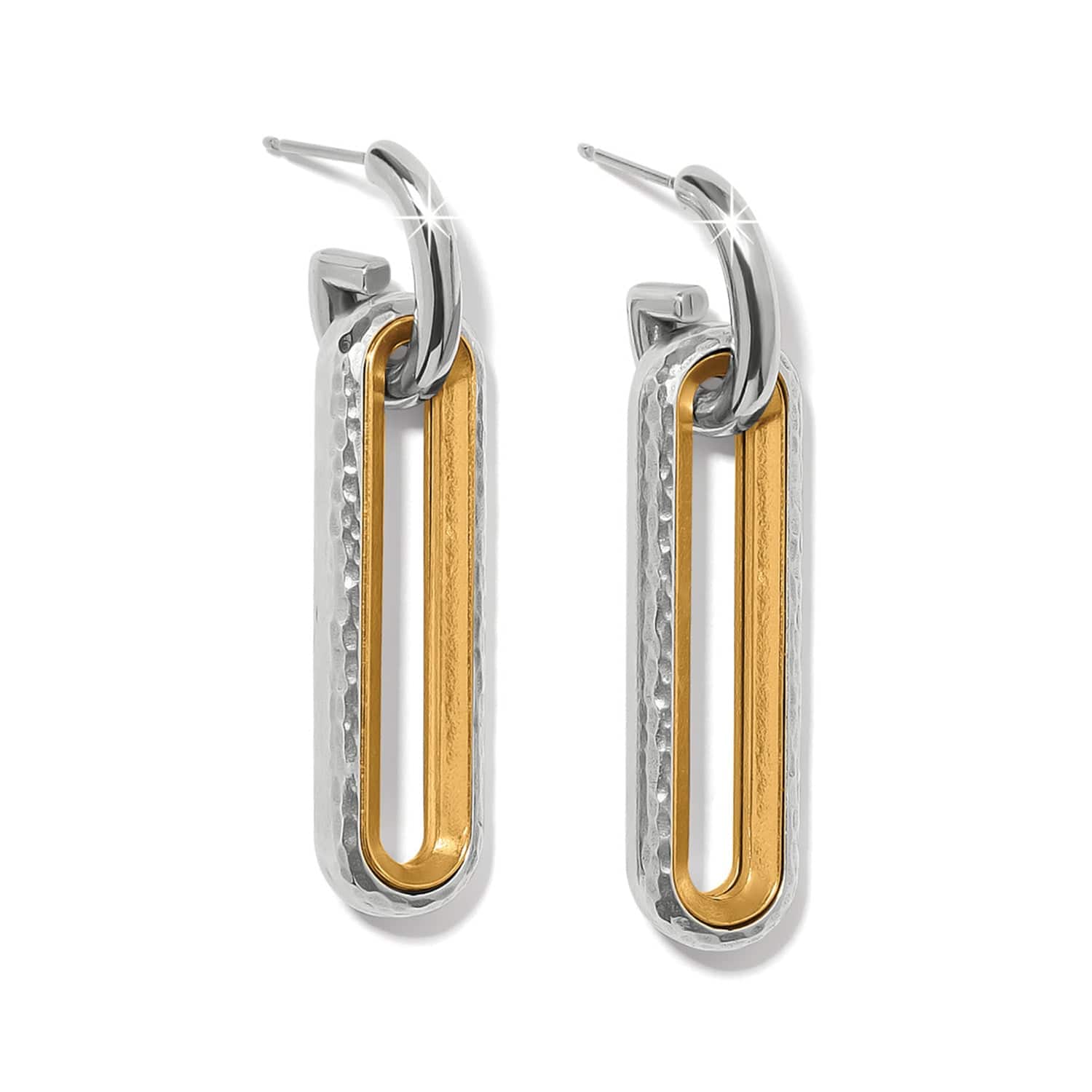 Medici Two Tone Long Post Drop Earrings silver-gold 2