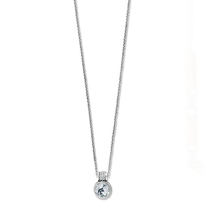 Brighton pendant necklace with round crystal stone and silver-plated pavé crystal bail on a white background