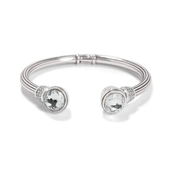 Brighton silver-plated cuff bracelet with two large faceted crystal end caps and pavé crystal accents on a white background