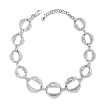 Brighton silver-plated link necklace with oval links and crystal accent bars with lobster clasp on a white background
