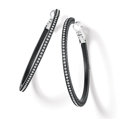 Brighton hoop earrings with black lacquer finish and crystal accents along the front on a white background