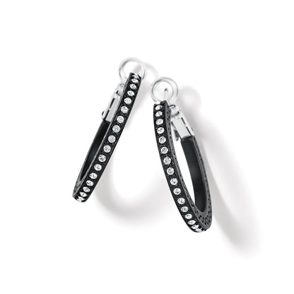 Brighton hoop earrings with black lacquer finish and crystal accents along the outer edges on a white background