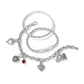 Brighton silver-plated bracelets with heart charms, crystal accents, engraved LOVED bar, and beaded design on a white background