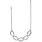 Brighton silver-plated necklace with hammered oval links and crystal accent bars on a white background